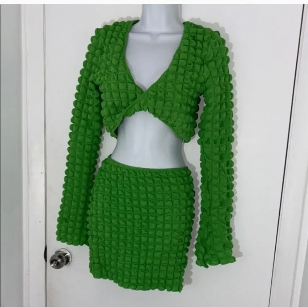 Green Textured Two-Piece Set